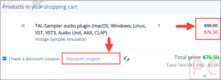 TAL-Sampler checkout coupon code