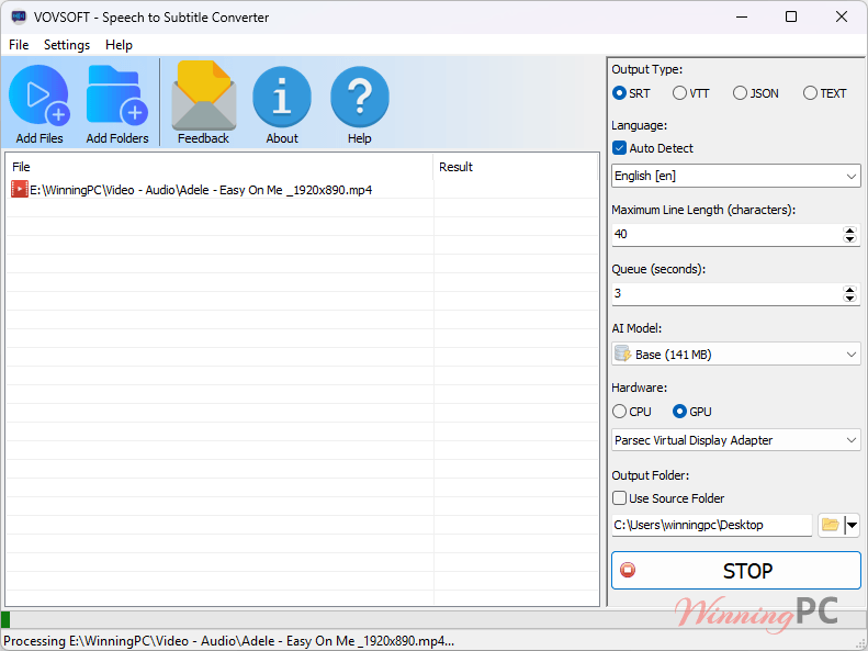 vovsoft speech to subtitle converter screenshot Vovsoft Speech to Subtitle Converter Screenshot