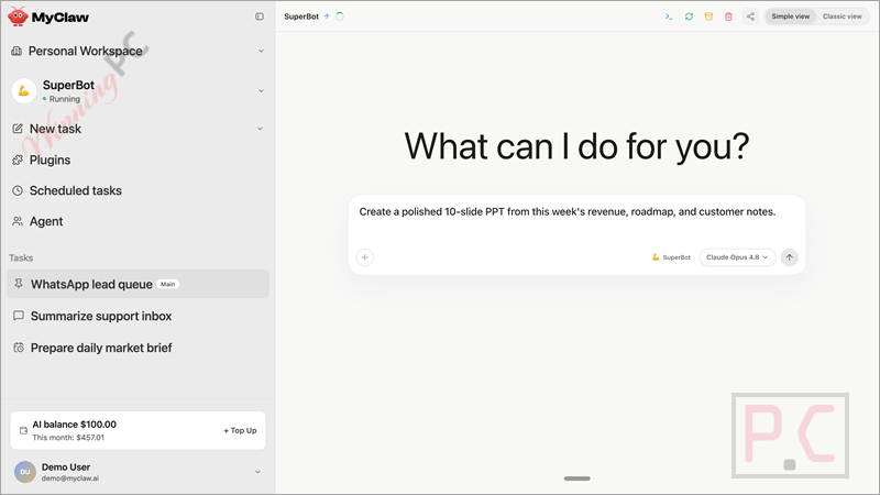 dashboard myclaw MyClaw Screenshot