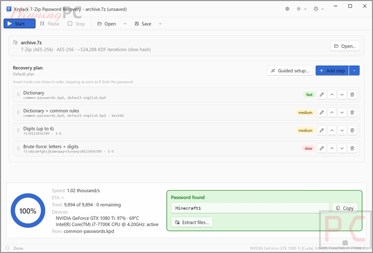 Krylack 7-Zip Password Recovery Screenshot