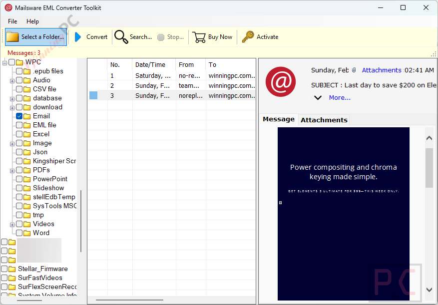 Mailsware EML Converter Toolkit Select File
