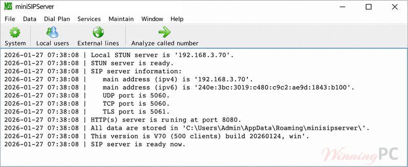 minisipserver screenshot miniSIPServer Screenshot