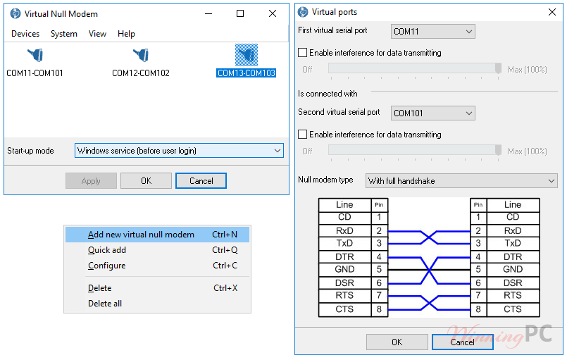 virtual null modem screenshot Virtual Null Modem screenshot