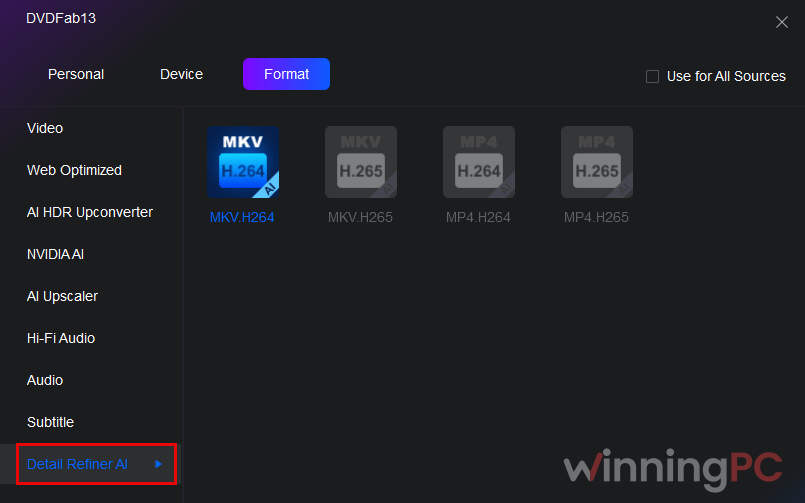 dvdfab detail refiner ai settings DVDFab Detail Refiner AI Profiles